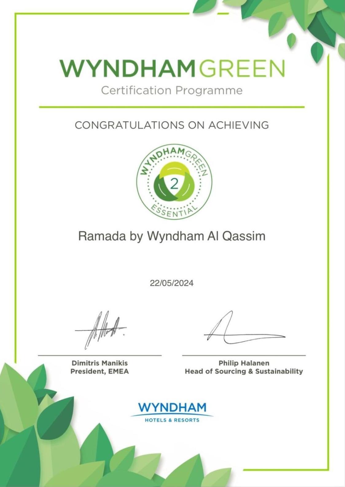 Ramada Hotel & Suites By Wyndham Al Qassim Ель-Букайрія Екстер'єр фото Wyndham Green Essential Certificate